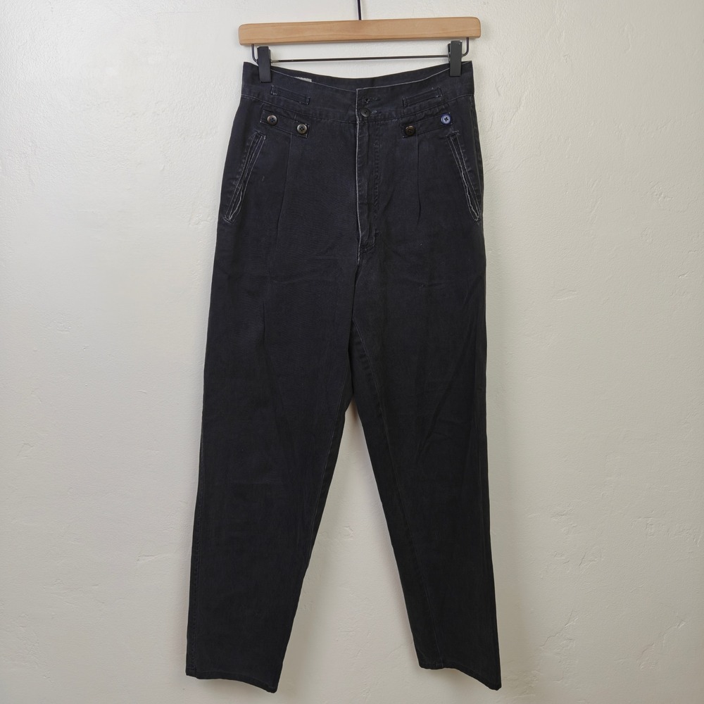 Vintage 80s Britannia Mens Pants 30 Black Pleated High Waist Tapered Retro Goth